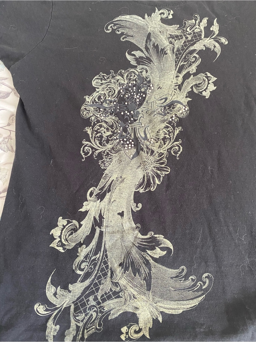 Black Graphic Wing-Back Short Sleeve Women's Top - Picture 5 of 8